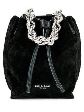 rag & bone Dayton Drawstring Mini Bag in Black Suede Chain Handle